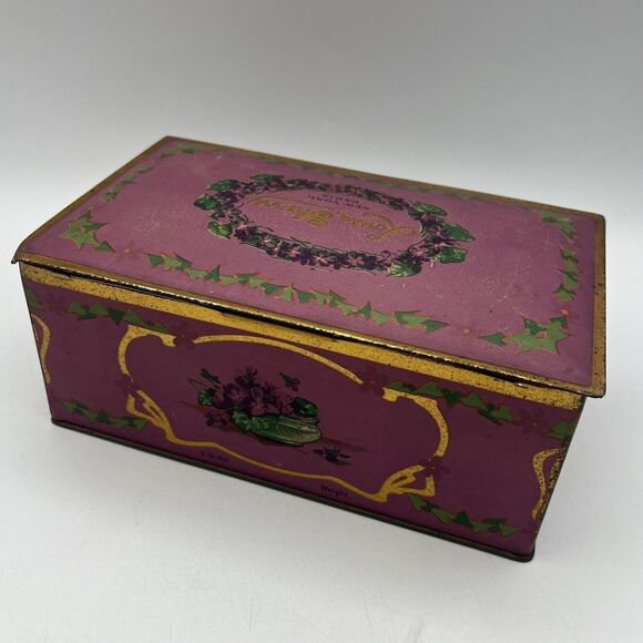 Vintage Pink Gold 8” Louis Sherry Candy Tin Floral New York Paris - Picture 5 of 8